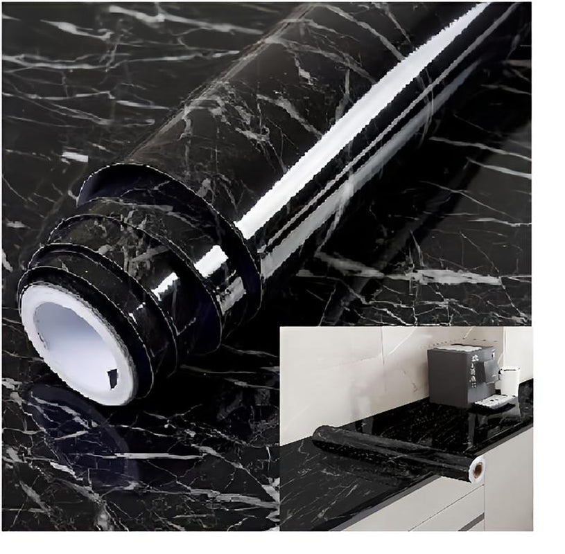 Modern Black Floral Peel and Stick Wallpaper – 11.8" X 78.7" Self-Adhesive Marble Black Stripe Vinyl – Removable Wallpaper for Dining Room Countertops, Walls, Cabinets, Bathroom and Bedroom