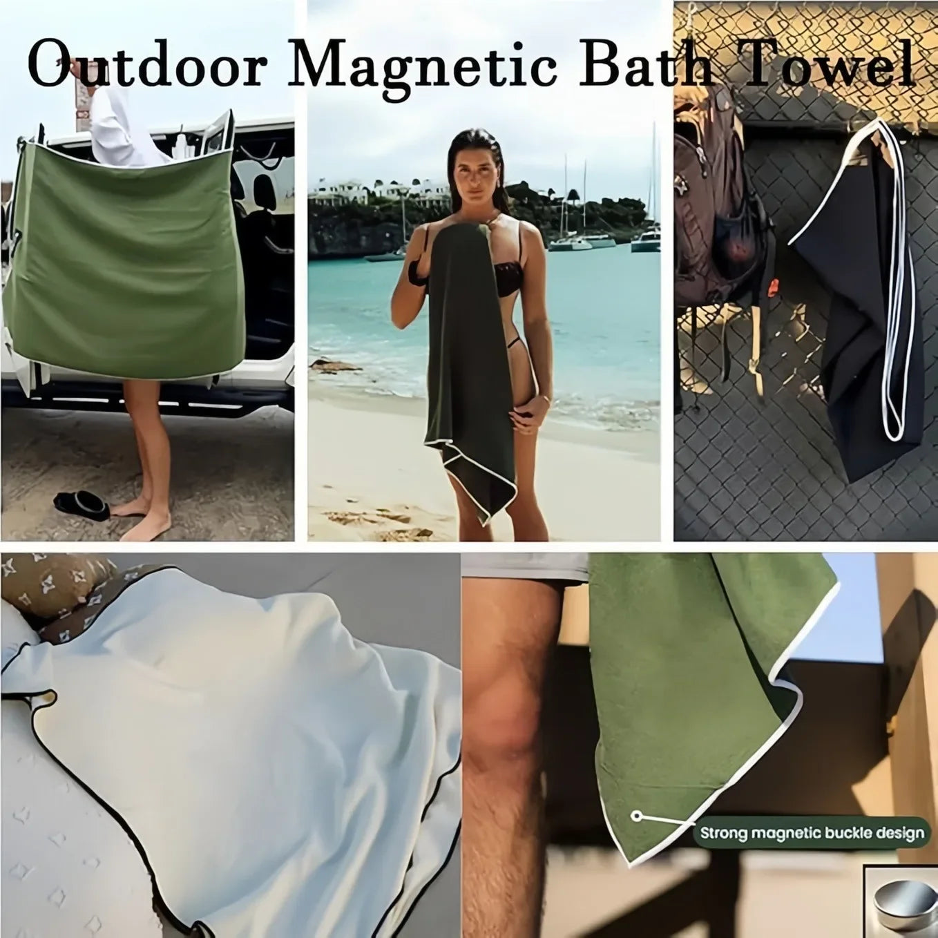 Multifunctional Outdoor Magnetic Bath Towel Coral Fleece Portable Magnet Towels Quick-Drying Beach Towel Bathroom Accessories