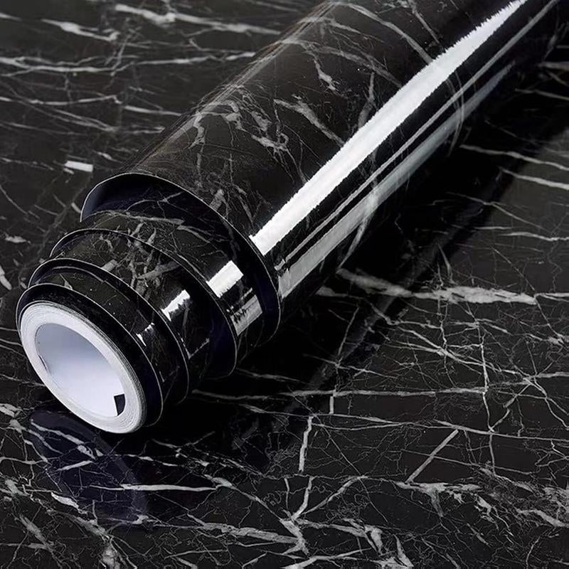 Modern Black Floral Peel and Stick Wallpaper – 11.8" X 78.7" Self-Adhesive Marble Black Stripe Vinyl – Removable Wallpaper for Dining Room Countertops, Walls, Cabinets, Bathroom and Bedroom