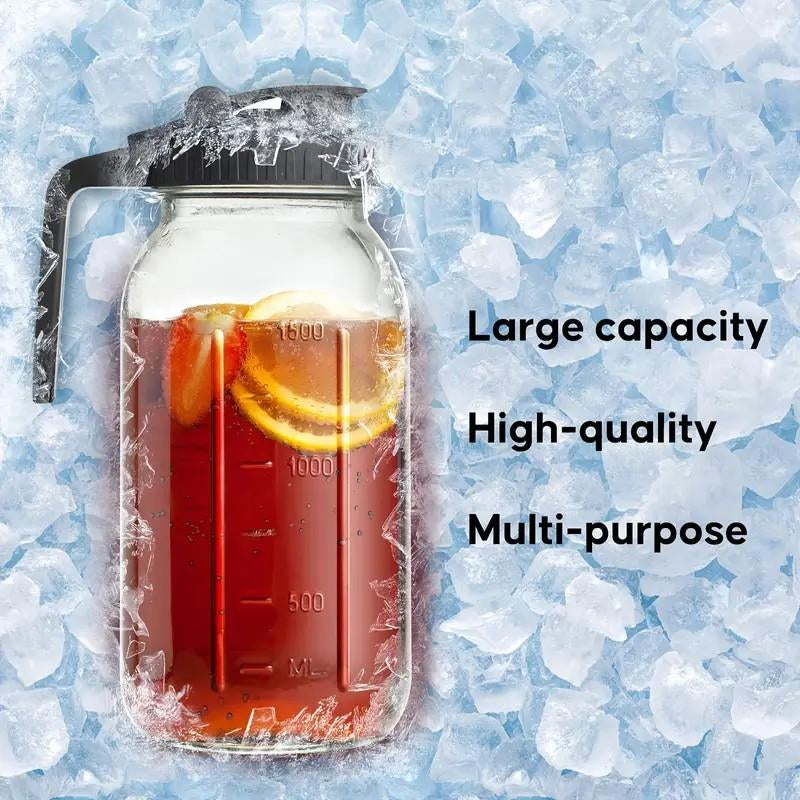 3PCS Glass Water Kettle 64OZ, Mason Jar Water, Lid Spout, Wide Mouthed Leak Proof Water Kettle, Cold Water Kettle, Suitable for Storing Breast Milk Juice, Water, Milk, Tea, Iced Coffee Beverage Set Scale Tumbler with and Straws Fall Themed Oak Sip