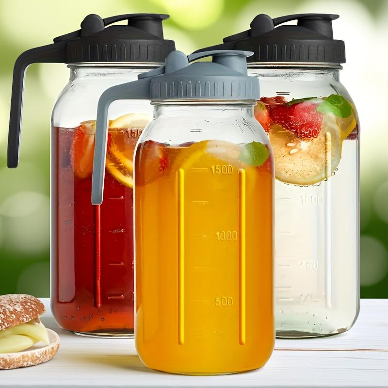 3PCS Glass Water Kettle 64OZ, Mason Jar Water, Lid Spout, Wide Mouthed Leak Proof Water Kettle, Cold Water Kettle, Suitable for Storing Breast Milk Juice, Water, Milk, Tea, Iced Coffee Beverage Set Scale Tumbler with and Straws Fall Themed Oak Sip