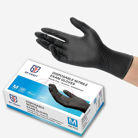 GP Craft Black Nitrile Durable Disposable Gloves, 5 Mil, Powder Free and Latex-Free, Elastic, Wear Resistant, Clean and Waterproof Hand Thick Cleaning