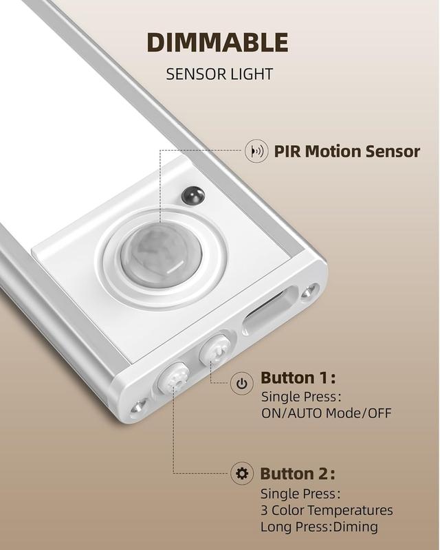 Under Cabinet Lights,76Led Motion Sensor Night Light Indoor，1500Mah USB Rechargeable Light， Dimmable Lights for Kitchen, Stairs，Wardrobe Lighting
