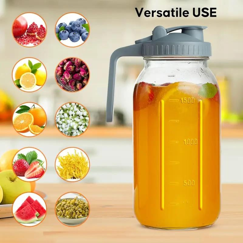 3PCS Glass Water Kettle 64OZ, Mason Jar Water, Lid Spout, Wide Mouthed Leak Proof Water Kettle, Cold Water Kettle, Suitable for Storing Breast Milk Juice, Water, Milk, Tea, Iced Coffee Beverage Set Scale Tumbler with and Straws Fall Themed Oak Sip