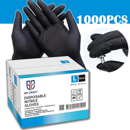 GP Craft Black Nitrile Durable Disposable Gloves, 5 Mil, Powder Free and Latex-Free, Elastic, Wear Resistant, Clean and Waterproof Hand Thick Cleaning