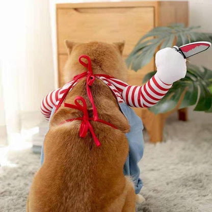 2025 New Funny Dog Costume with Pet Wig, Role Play Horror Costume with Knife, Creative Pet Costume Suitable for Small, Medium and Large Dogs, Cats and Puppies, Halloween Costume Funny
