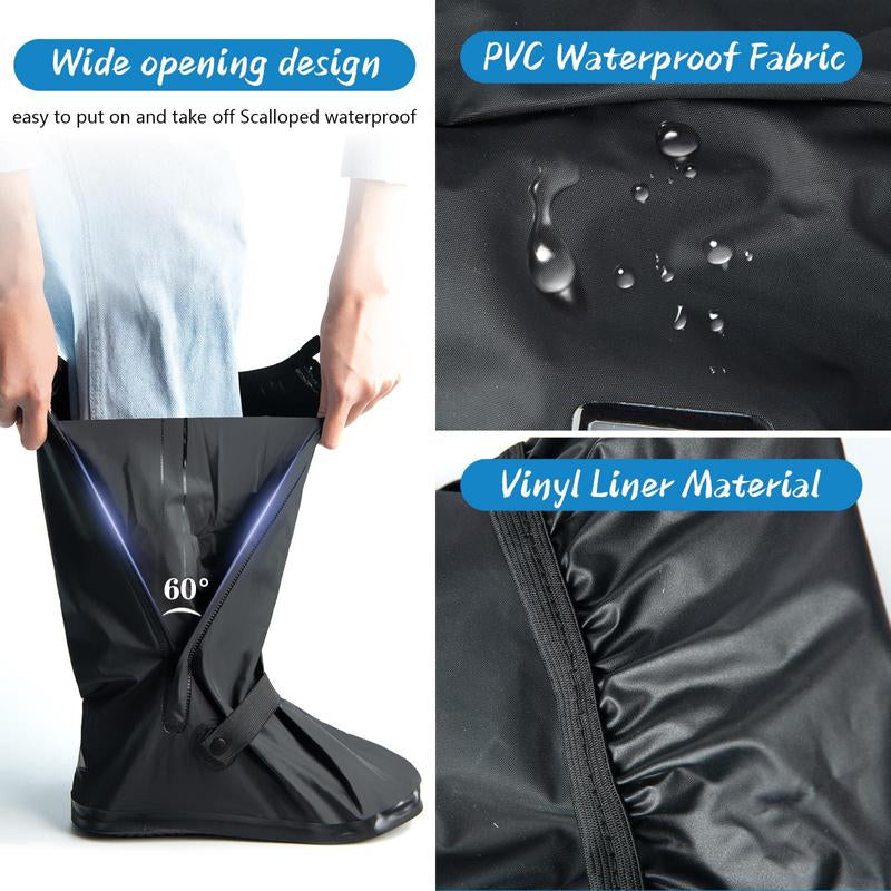 (13.39In) 2XL Waterproof Rain Boot Shoe Cover Non-Slip Waterproof Boot Covers for Snow & Rain, Walking, Hiking & Motorcycle Gear Shoe Cover PVC Material Reusable & Foldable Black