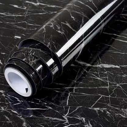 Modern Black Floral Peel and Stick Wallpaper – 11.8" X 78.7" Self-Adhesive Marble Black Stripe Vinyl – Removable Wallpaper for Dining Room Countertops, Walls, Cabinets, Bathroom and Bedroom