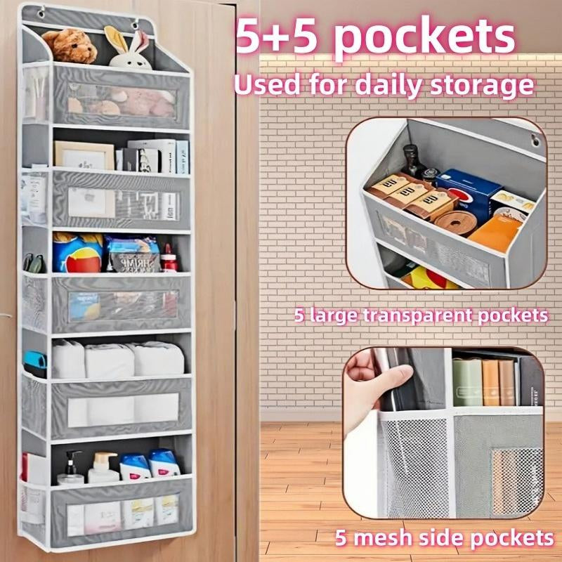 Large Pocket Hanging Storage Cabinet 5-Tier Shelf with 10 Large Capacity Pockets Anti-Tipping Door Wardrobe for Bedroom Use Heavy Duty Load Lightweight Organizer Over-The-Door Multi-Pocket Weight Lb