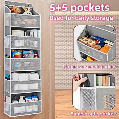 Large Pocket Hanging Storage Cabinet 5-Tier Shelf with 10 Large Capacity Pockets Anti-Tipping Door Wardrobe for Bedroom Use Heavy Duty Load Lightweight Organizer Over-The-Door Multi-Pocket Weight Lb