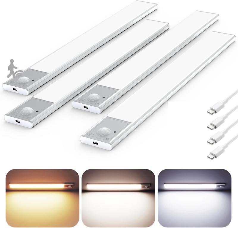 Under Cabinet Lights,76Led Motion Sensor Night Light Indoor，1500Mah USB Rechargeable Light， Dimmable Lights for Kitchen, Stairs，Wardrobe Lighting