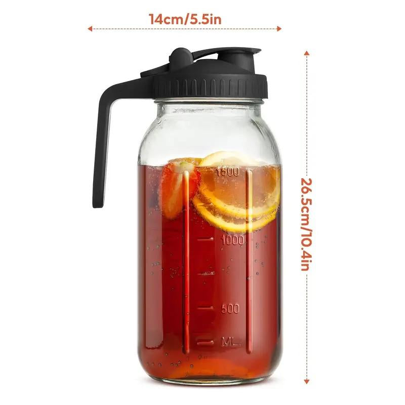 3PCS Glass Water Kettle 64OZ, Mason Jar Water, Lid Spout, Wide Mouthed Leak Proof Water Kettle, Cold Water Kettle, Suitable for Storing Breast Milk Juice, Water, Milk, Tea, Iced Coffee Beverage Set Scale Tumbler with and Straws Fall Themed Oak Sip