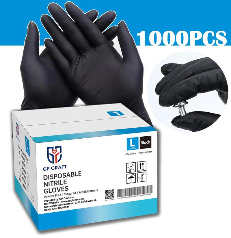 GP Craft Black Nitrile Durable Disposable Gloves, 5 Mil, Powder Free and Latex-Free, Elastic, Wear Resistant, Clean and Waterproof Hand Thick Cleaning
