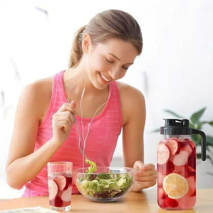 3PCS Glass Water Kettle 64OZ, Mason Jar Water, Lid Spout, Wide Mouthed Leak Proof Water Kettle, Cold Water Kettle, Suitable for Storing Breast Milk Juice, Water, Milk, Tea, Iced Coffee Beverage Set Scale Tumbler with and Straws Fall Themed Oak Sip